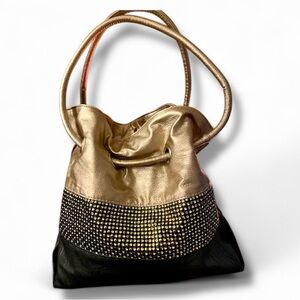 Minicci Studded Rhinestone Hobo Shoulder Bag - Black & Gold NWT